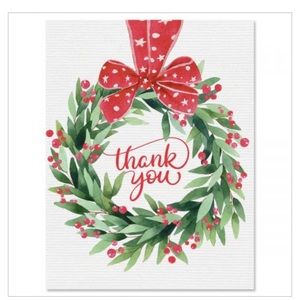 Set of 20 Holiday Wreath Thank You Cards with Envelopes